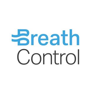The image shows the words Breath Control with Breath in blue and Control in black. Wavy blue lines form the letter B, resembling airflow. The background is white, highlighting a focus on Brain Injury Support and education through NBIS.